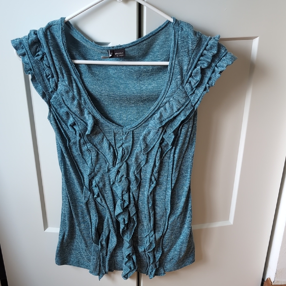 Sparkle and Fade Ruffle front V-Neck shirt
